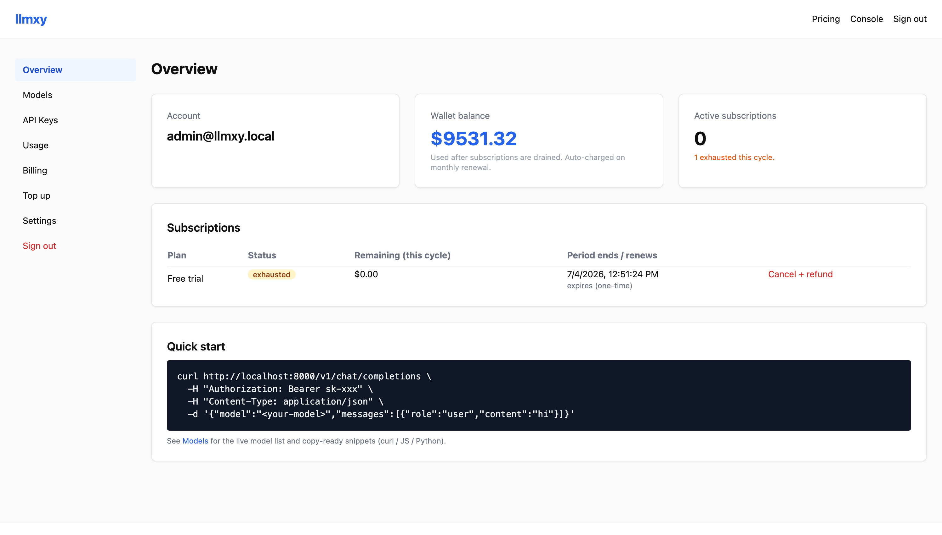 llmxy user overview dashboard